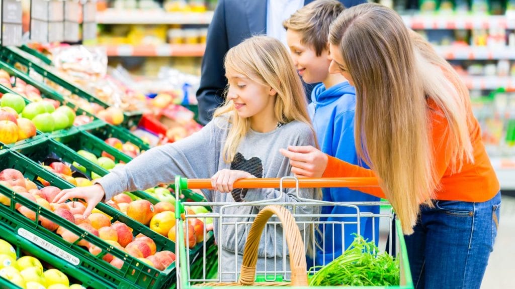 Family goes grocery shopping together